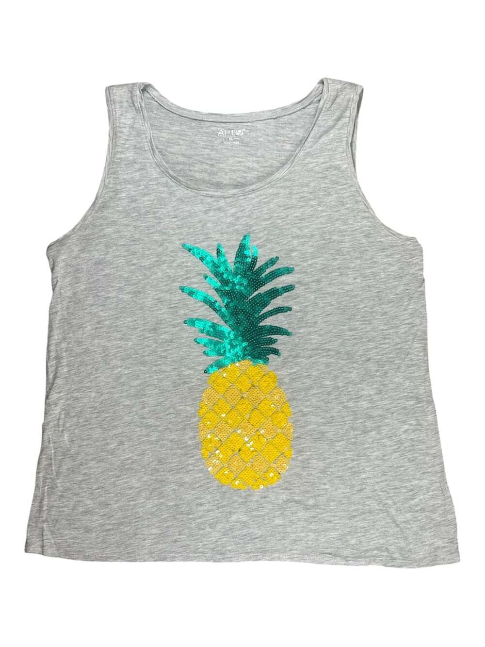 Apt. 9 Women's Gray Sleeveless Sequin Pineapple Tank Top XL